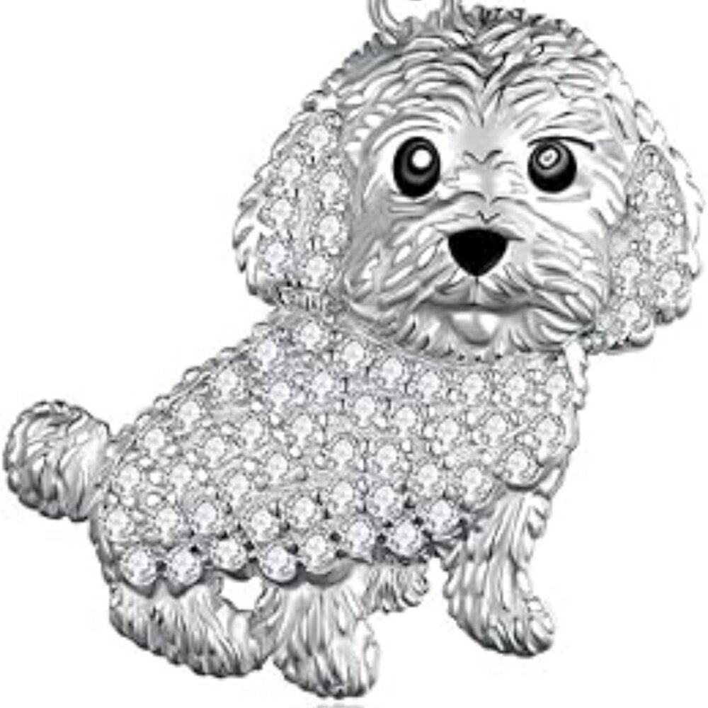 Cute Crystal Maltese Dog Pendant Necklace for Women